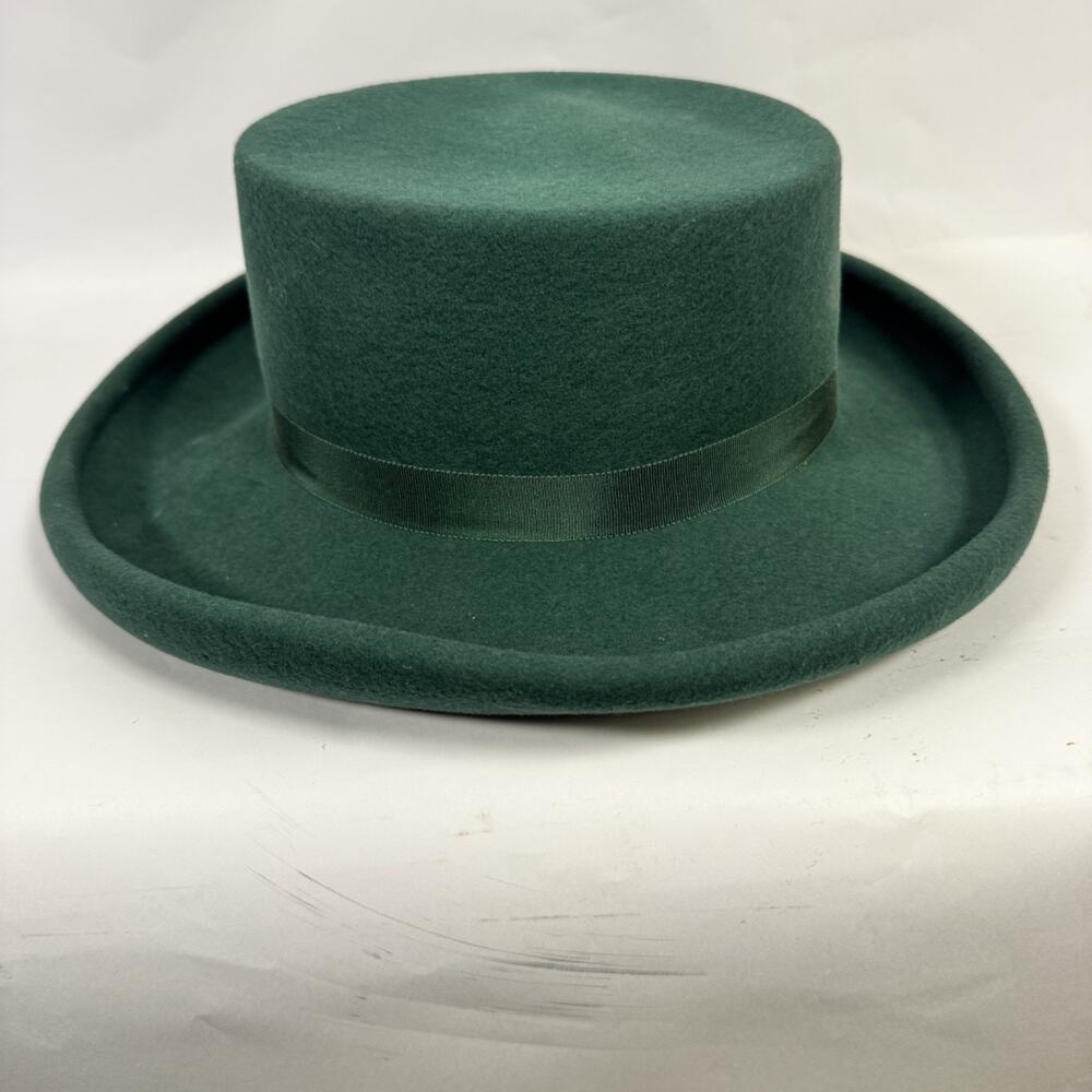 Vintage Tinatoo 100% Wool Green Pork Pie Top Hat Green Silk Band